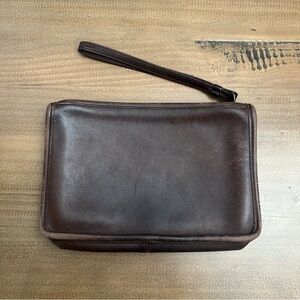 Coach Rare Vintage Brown Leather Wristlet Clutch Zip Pouch 9972